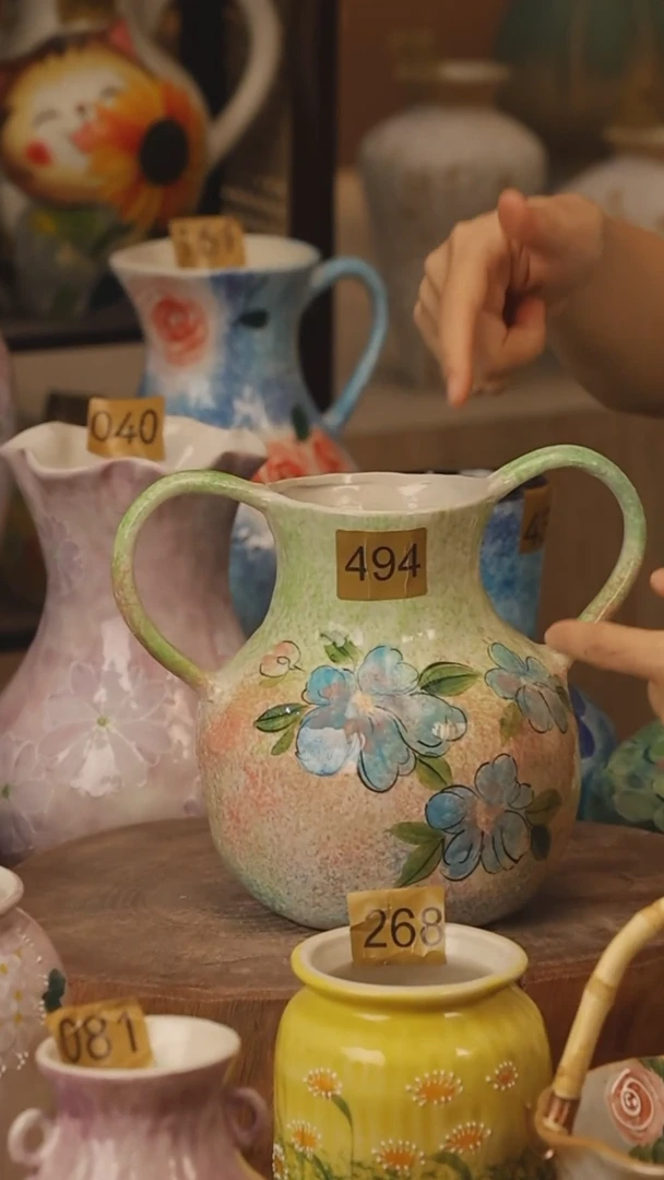 陶瓷景德镇设计师手作花器摆件侘寂风@M494@