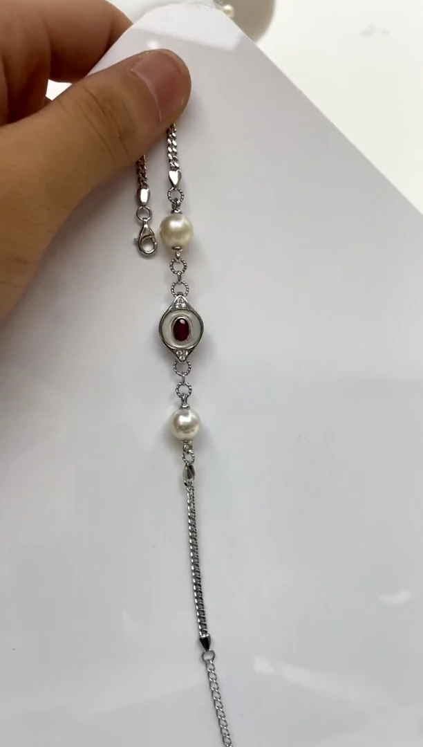 银S925镶嵌手绳海水珍珠8-9
