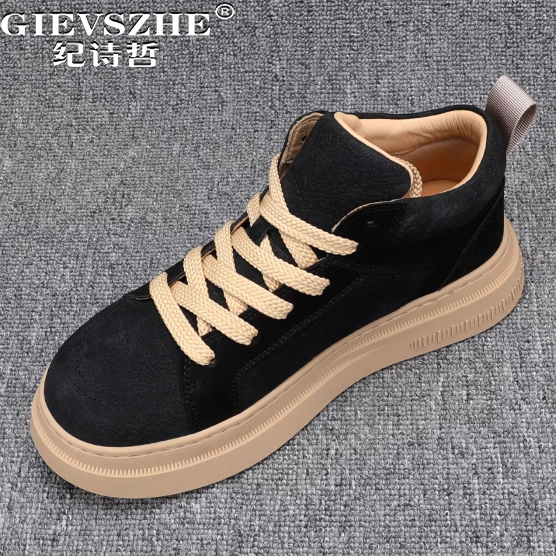 纪诗哲男鞋厚底百搭复古短靴男款时尚轻便休闲鞋子潮流透气马丁靴