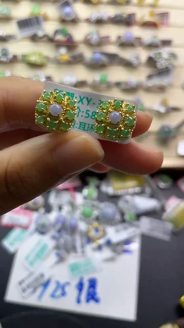 银S925镶嵌戒指翡翠翡翠 蛋面 银S925镶嵌