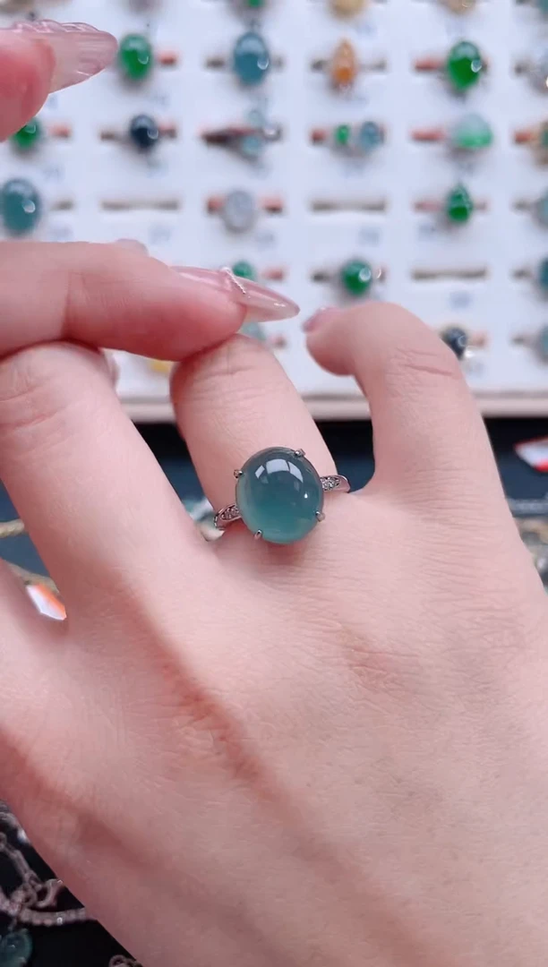 银S925镶嵌戒指翡翠天然翡翠