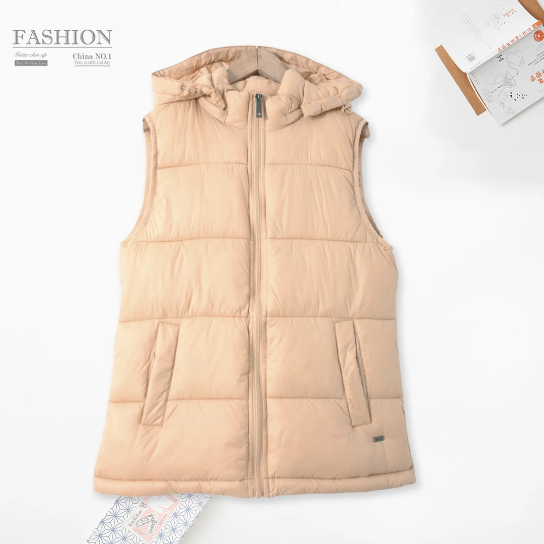 冬季女士马夹保暖舒适防水连帽无袖棉衣拉链上衣00170日常通勤风