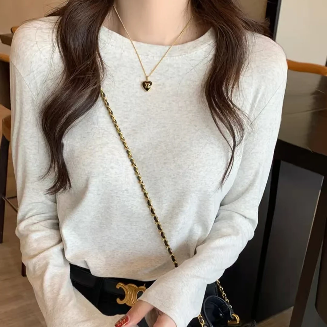 洋气秋季韩版显瘦百搭圆领修身内搭纯色打底衫t恤女装长袖T恤套头