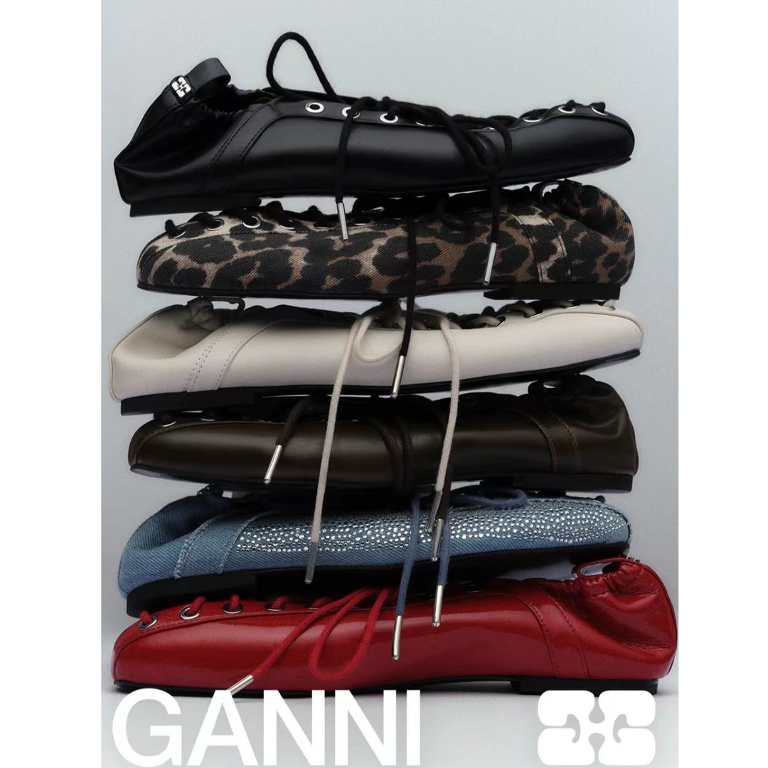 GANNI  设计师品牌【output】25SS 复古系带芭蕾休闲单鞋