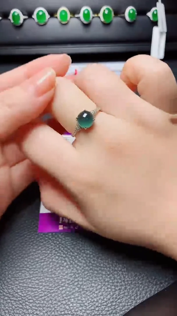 银S925镶嵌戒指翡翠  天然翡翠A货s925银镶