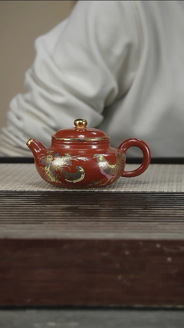 茶壶紫砂水磨描金，独孔180CC146号