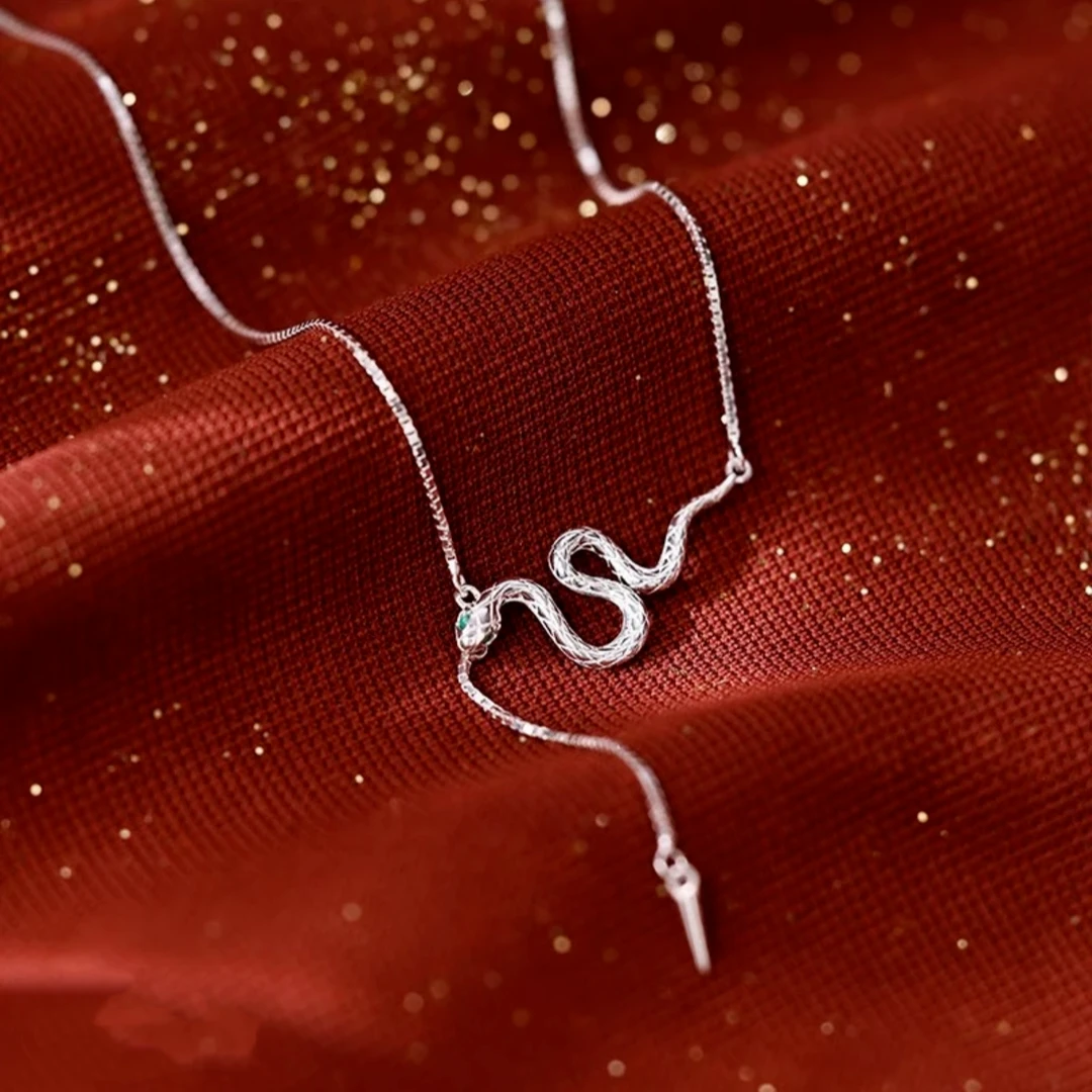 月辉银器 坠链均足银 B087灵蛇流苏锁骨链