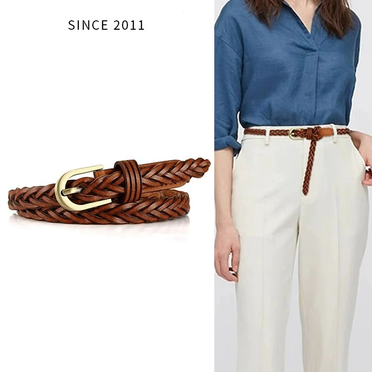 编织真皮细腰带女装饰西装配裙子ins百搭牛仔裤带免打孔复古皮带