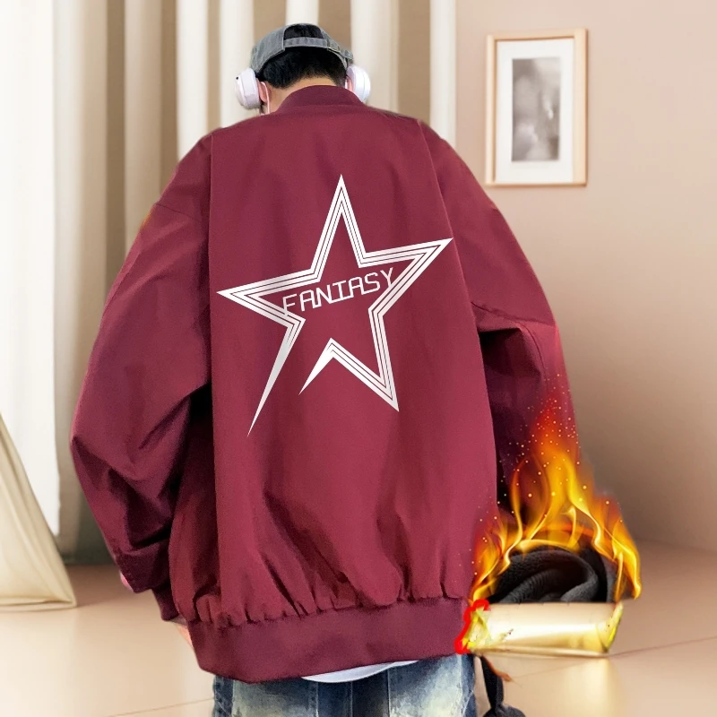 加大码潮胖子高级感秋冬款夹克棒球服外套宽松休闲飞行美式潮牌男