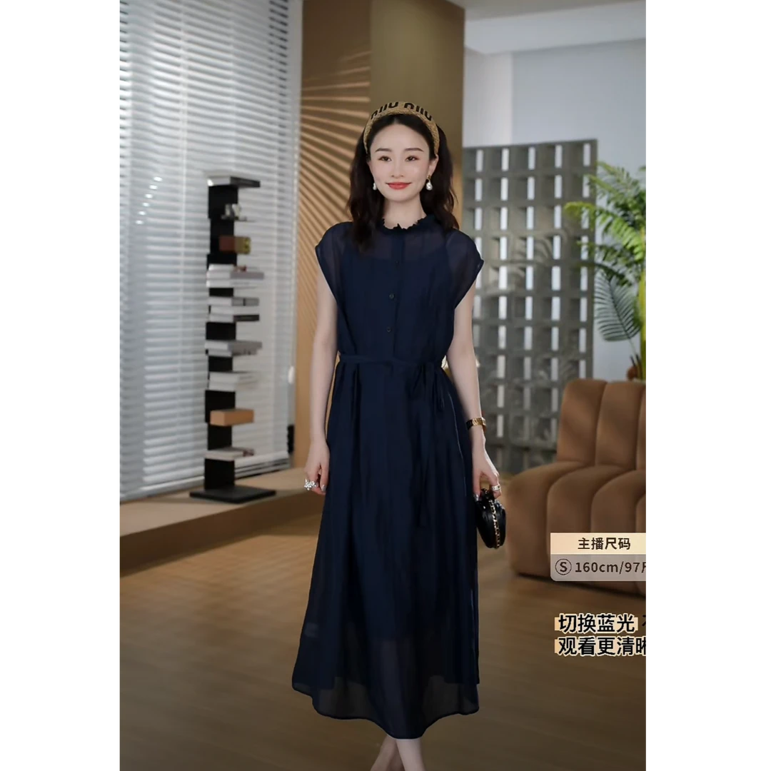 HELAAOMI “桑蚕丝43.9%琬玗”亚麻法式高级感气质连衣裙CY5BM62724