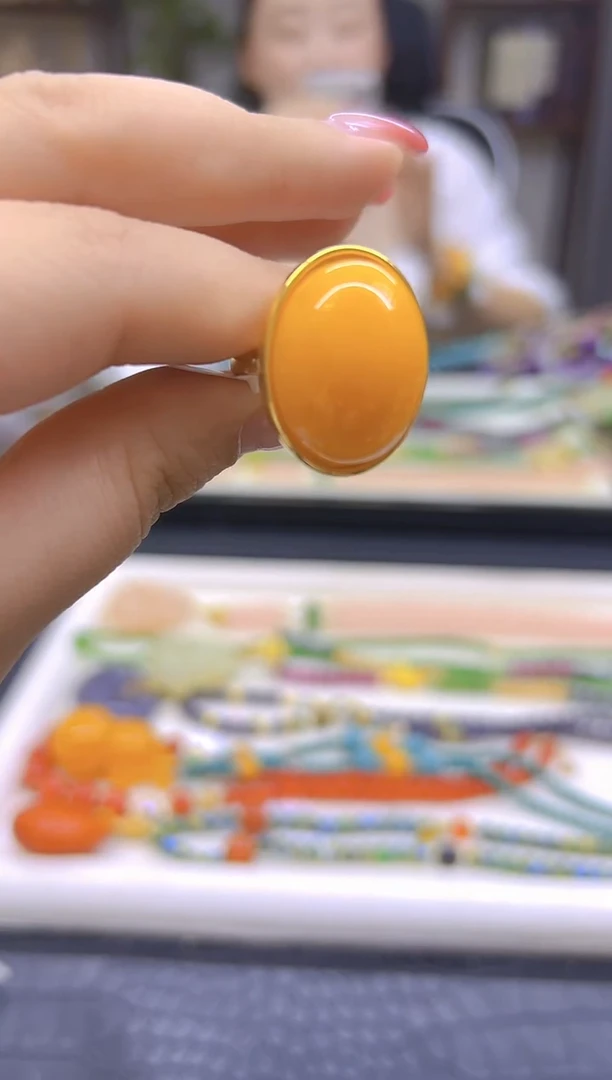 银S925镀金镶嵌蜜蜡戒指DIY款J130