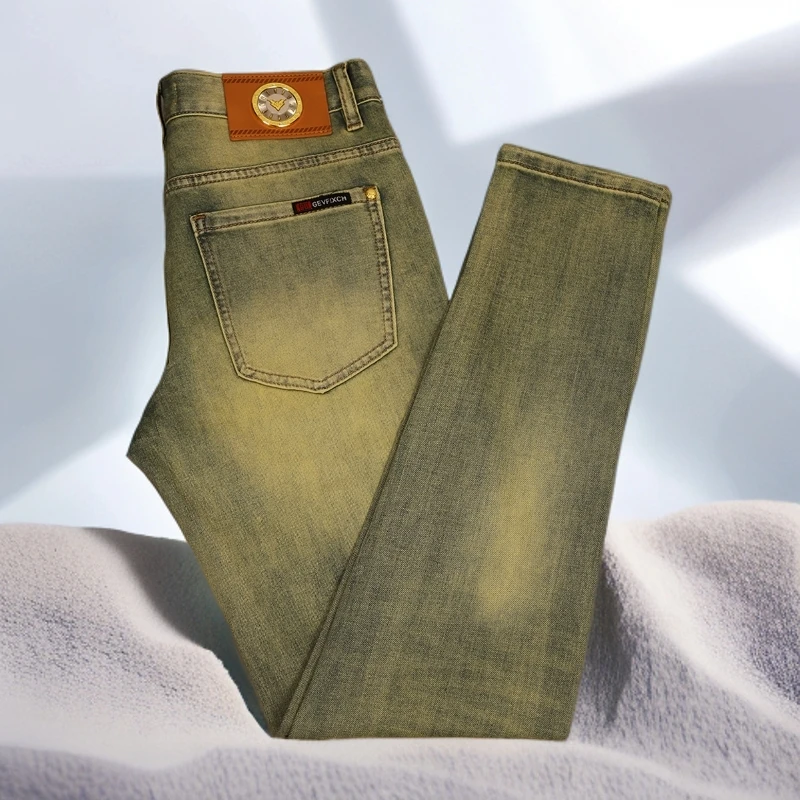宾斯洛特时尚简约复古男士牛仔裤夏季薄款潮流修身小脚做旧休闲