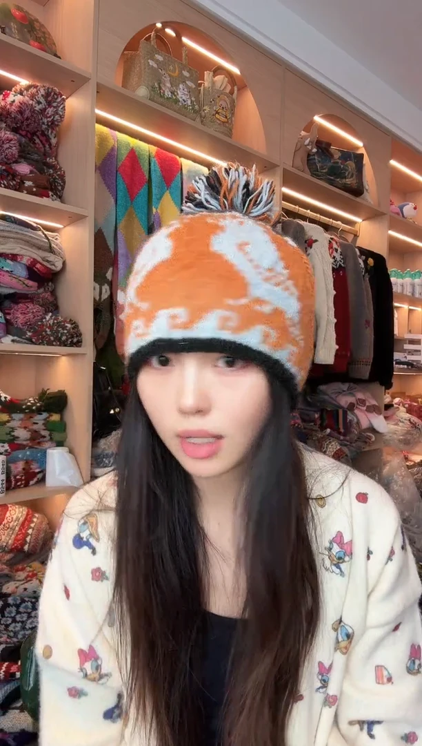 羊毛橘色喜鹊帽