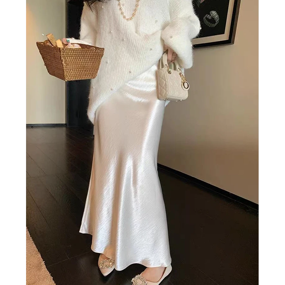 绝美气质醋酸缎面半身裙女春秋垂坠感显瘦高腰a字鱼尾裙