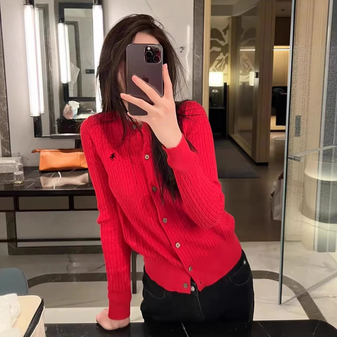 圣诞红】2025年秋冬新款针织开衫战马刺绣麻花休闲女宽松冬F8-17