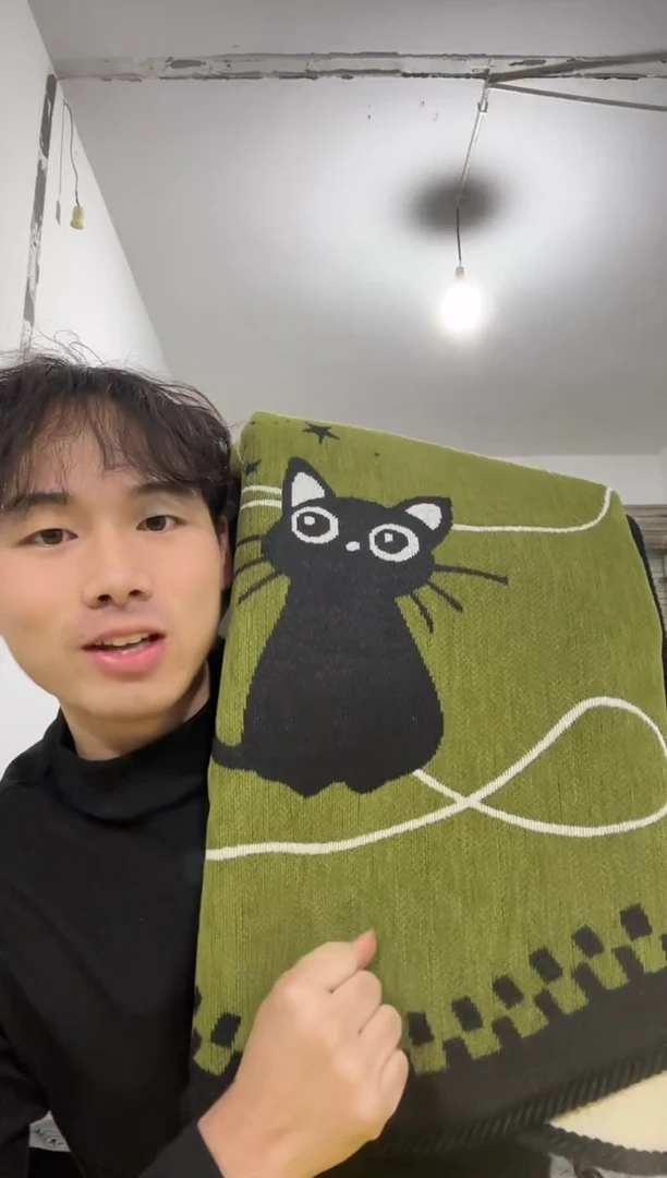 雪尼尔90*320  绿色猫