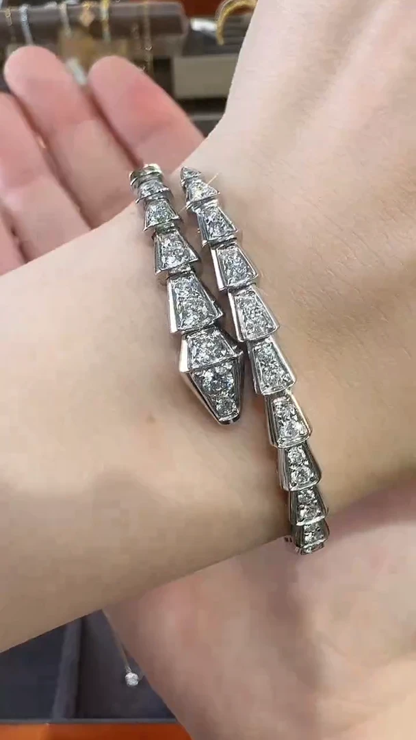 【闪购商品】钻石手镯18K金镶嵌钻石蛇手镯  16#