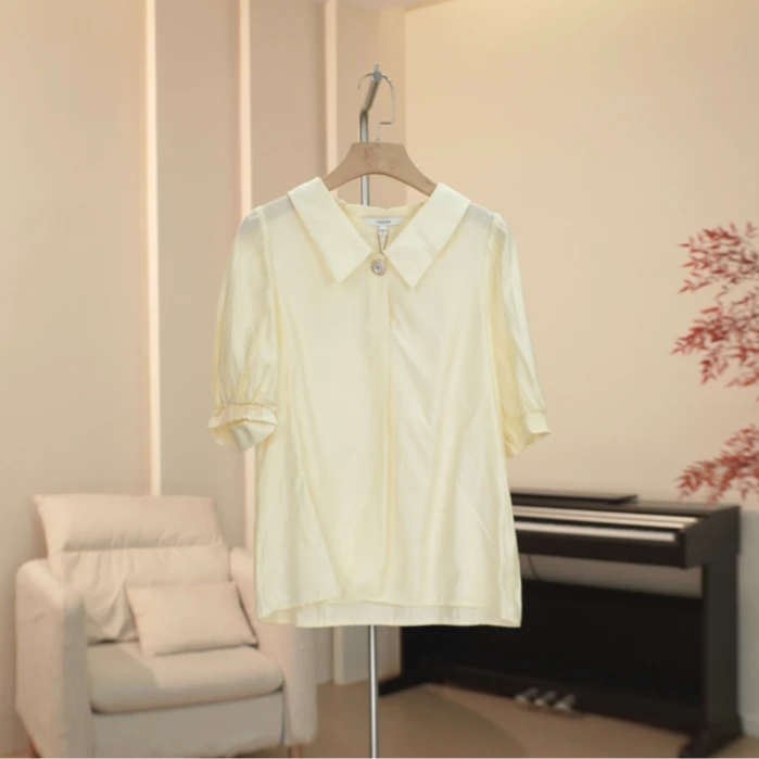 G747 简约纯色Polo领短袖衬衫女 334C21