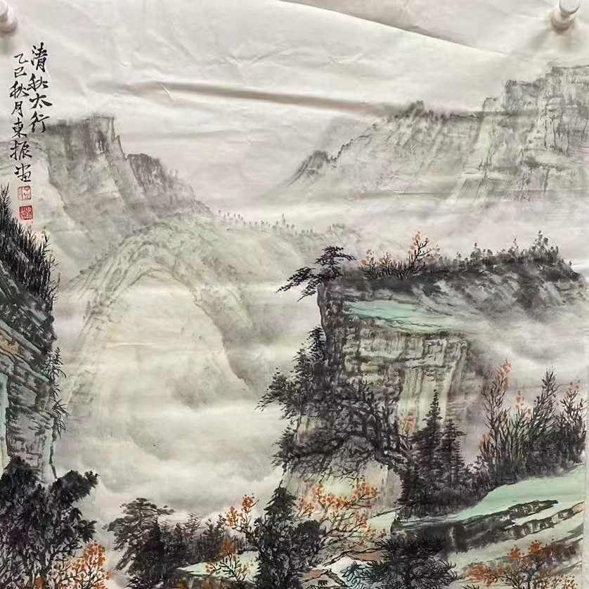 四尺东振清秋太行纯手绘宣纸山水画新中式未装裱竖幅适合客厅玄关