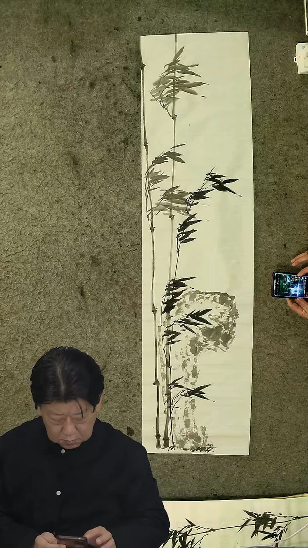 国画四尺对开  墨竹条屏 34*138cm