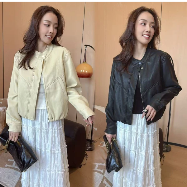 二姐的宝藏春款时尚潮流百搭显瘦洋气休闲拉链短款皮衣#25033