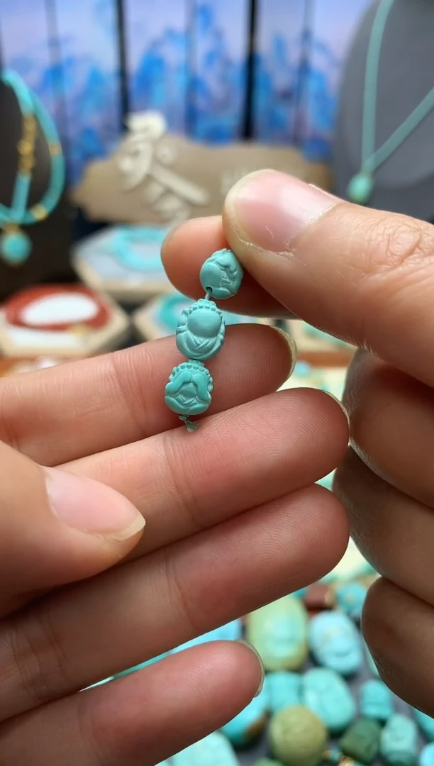 【闪购商品】绿松石挂件未镶嵌高瓷绿松石三不佛