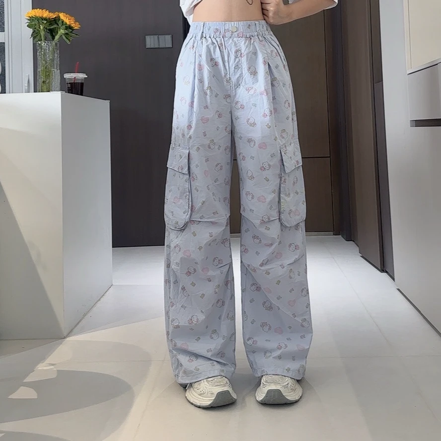 2025夏季韩版薄款卡通动漫满印女童高腰百搭宽松显瘦工装裤279183