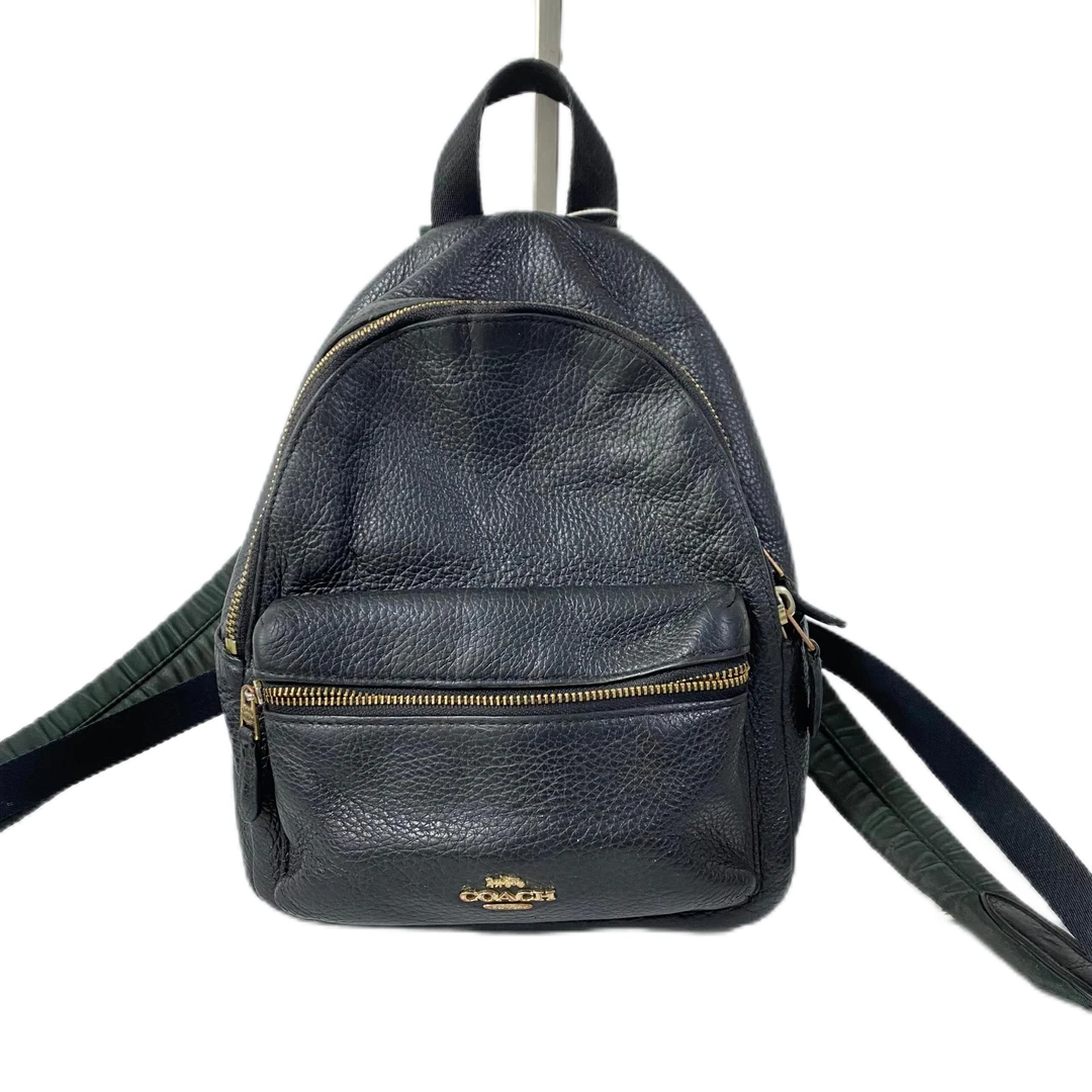 95新 COACH/蔻驰 黑色全皮双肩背包 AF-10101-C