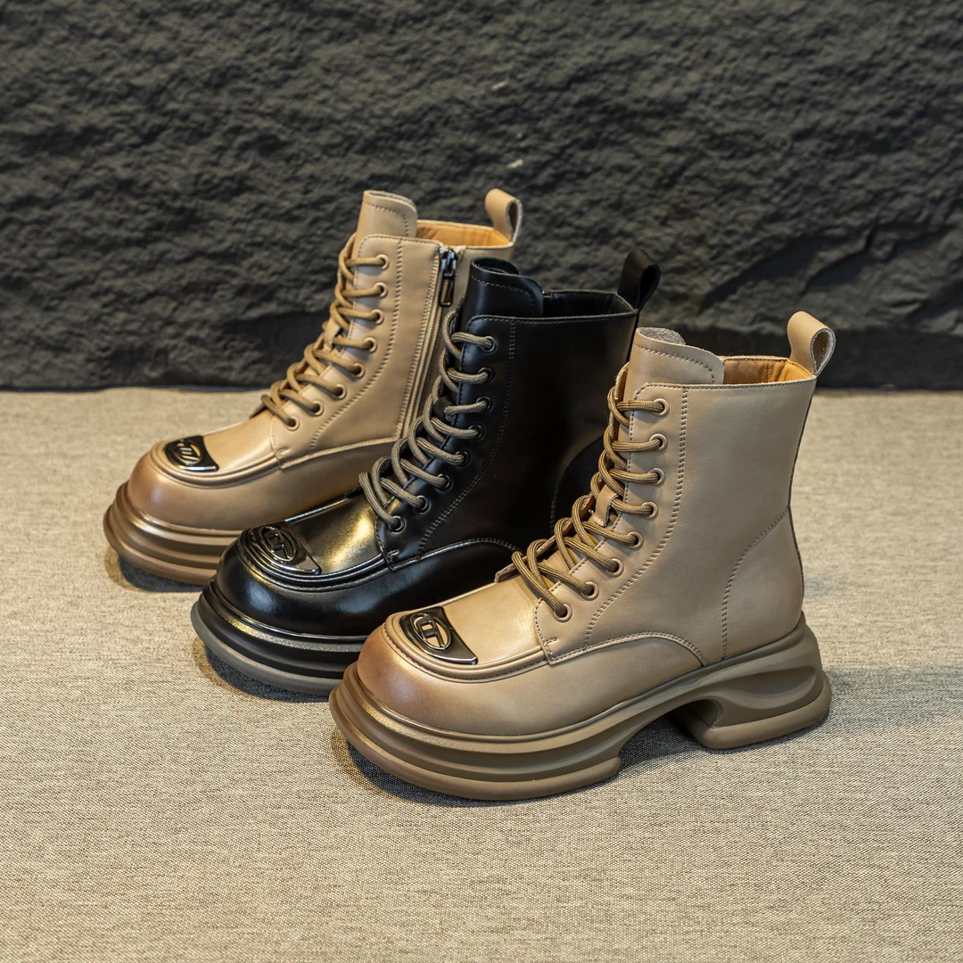 2025冬季新款时尚百搭潮流真皮厚底防滑休闲加绒休闲马丁靴7855