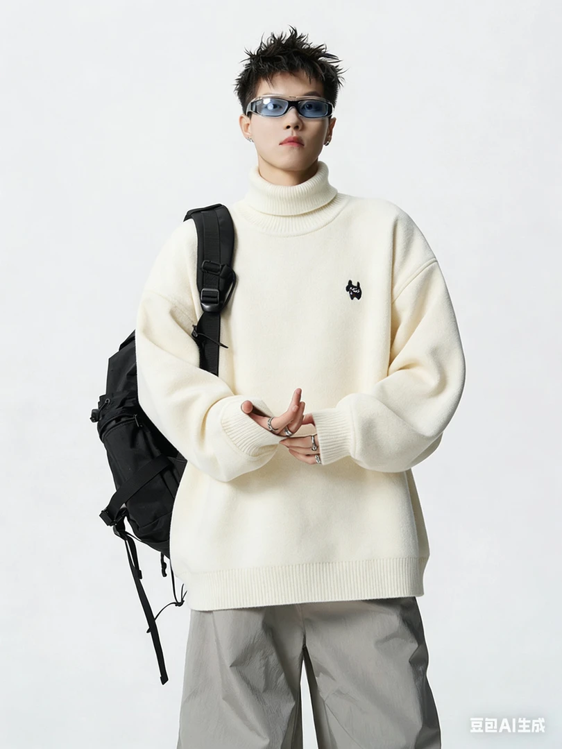 【M12-米色】青少年童装秋冬潮品加绒高领毛衣