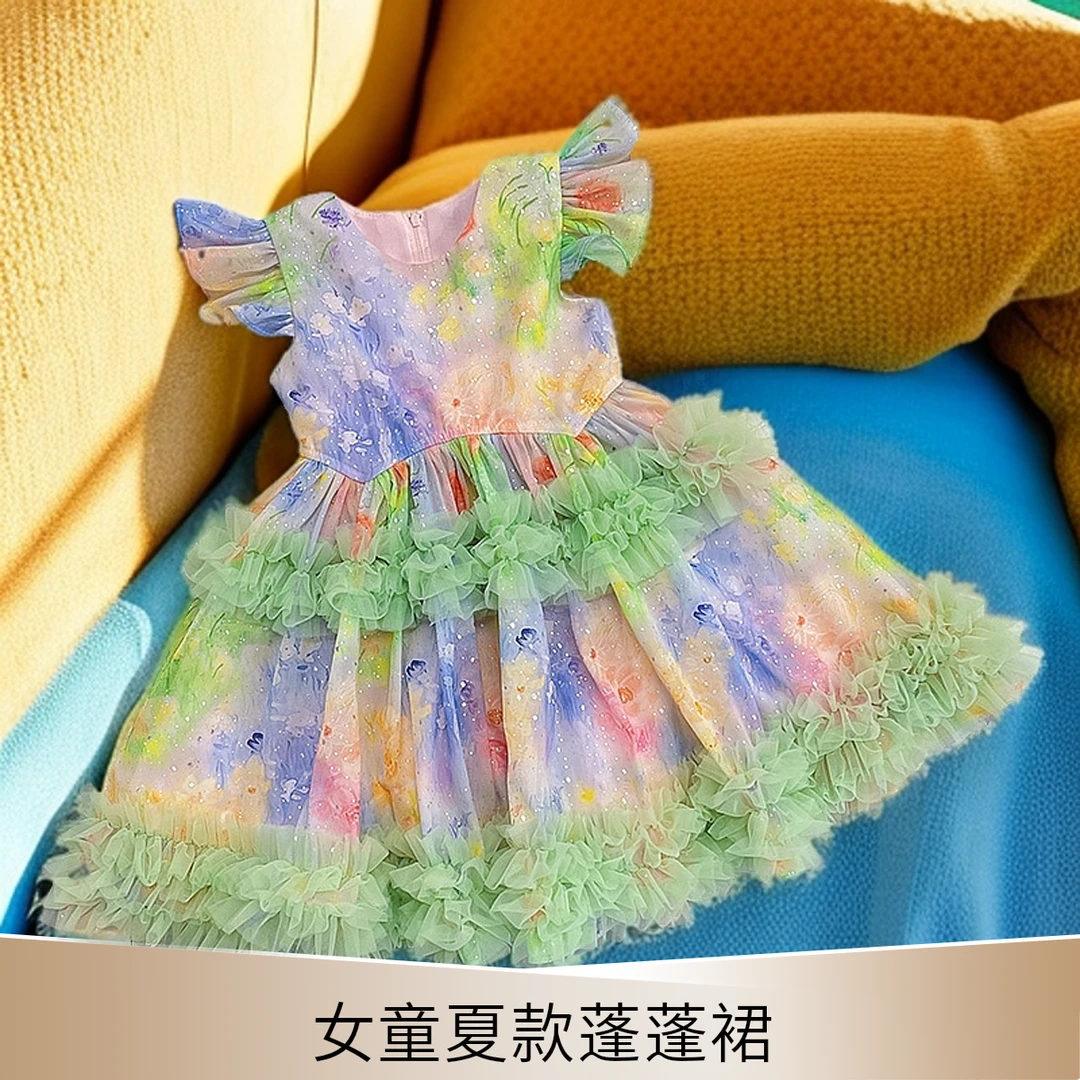 AL连衣裙洋气时髦女童夏款蓬蓬裙时尚小女孩夏季公主连衣裙女童