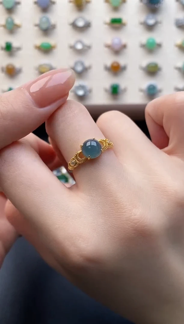 银S925镶嵌戒指翡翠一物一证一礼盒