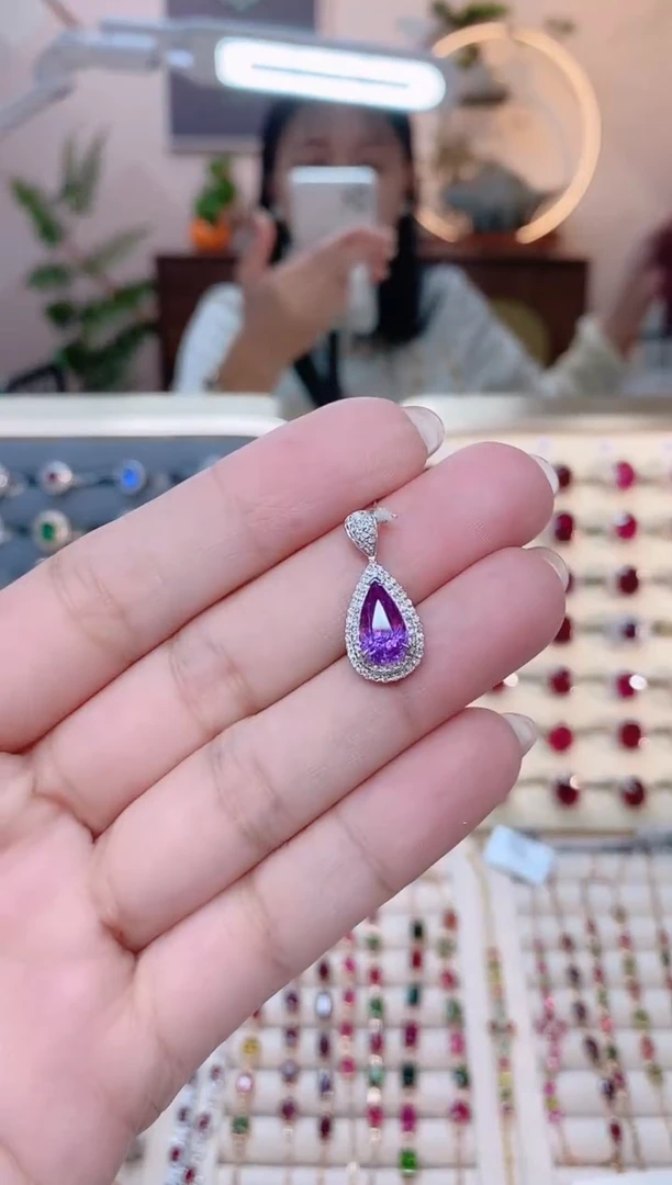 【闪购商品】彩色蓝宝石18K金吊坠18K金镶嵌1