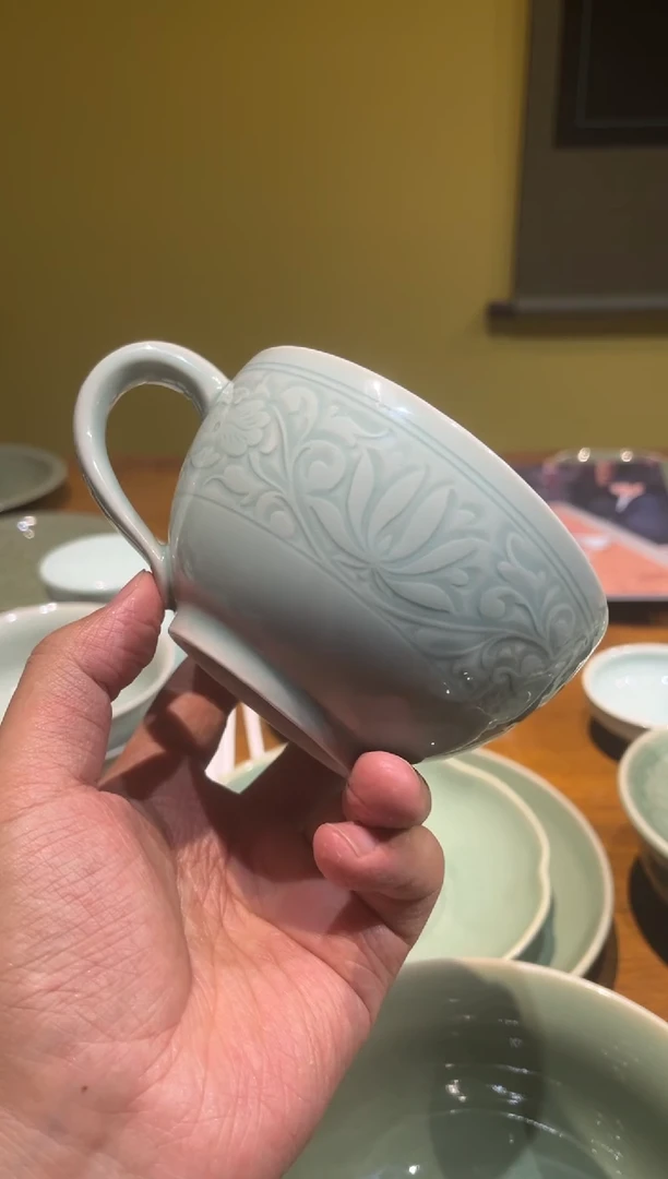 瑕疵天青无托咖啡杯1个