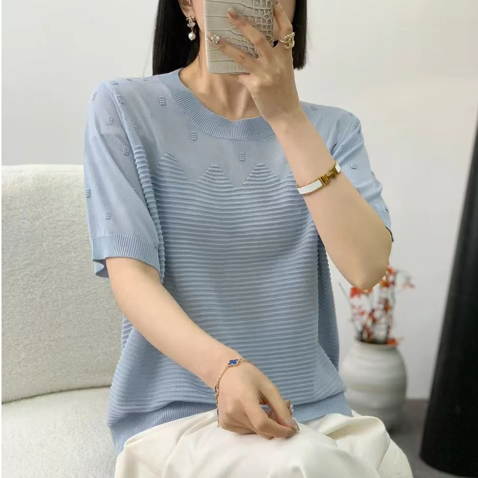 【思思精选】2025夏季时尚百搭提花气质减龄针织衫A267#