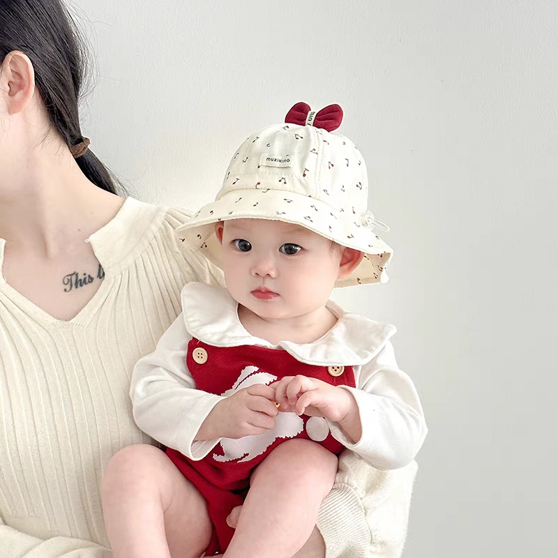 婴儿渔夫帽子春秋薄款甜美蝴蝶结渔夫帽女宝宝遮阳防晒小月龄盆帽