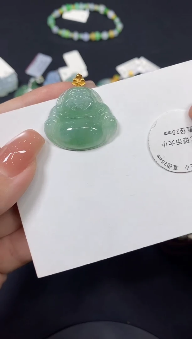 吊坠(不含链)18K金镶嵌翡翠佛公18K金扣镶嵌@@CMT1101-1