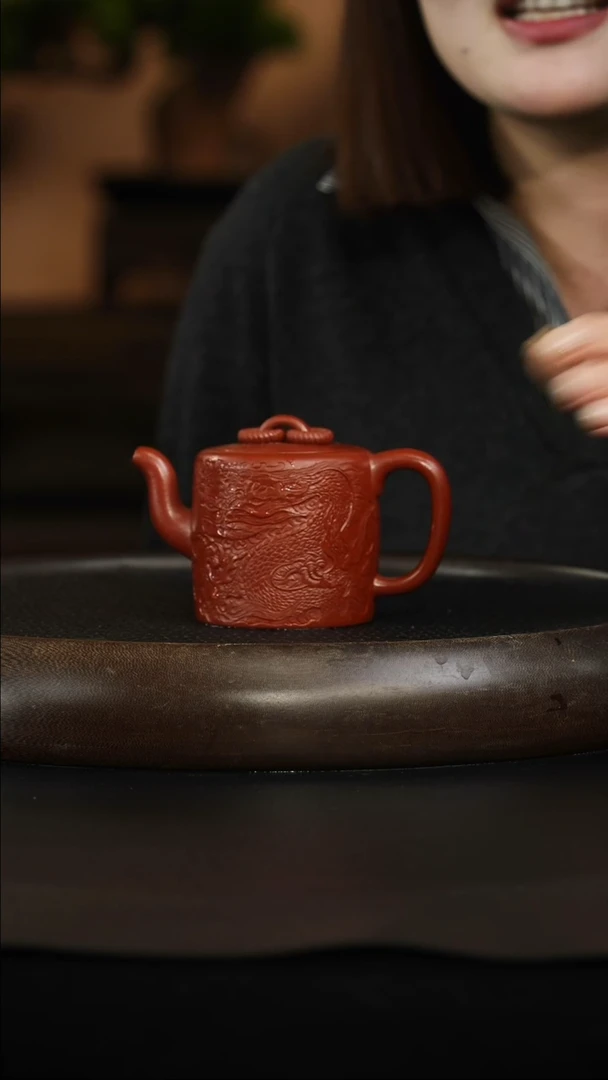 茶壶紫砂朱泥 景舟双圈（八刀刻龙）