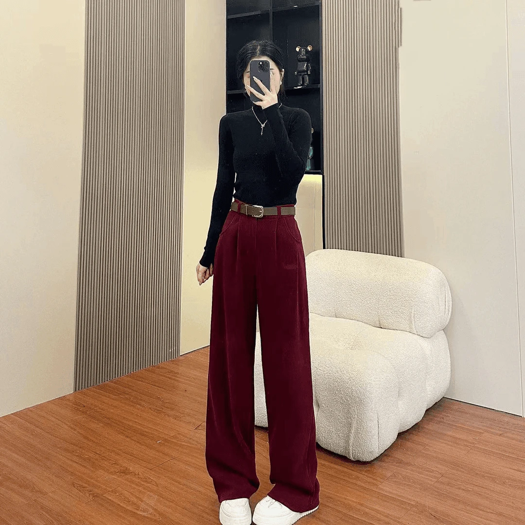 【静姐宠粉】红色薄款美拉德女宽松显瘦直筒阔腿百搭长裤HMYG-08