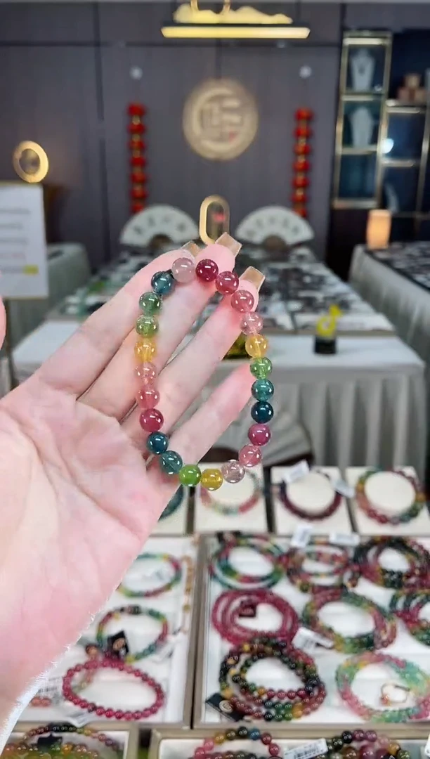 未镶嵌老矿碧玺彩虹单圈手串8mm+碧玺dan多样性发货一条