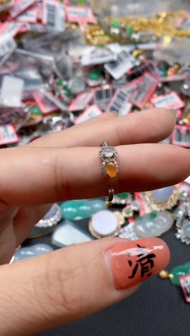 银S925镶嵌戒指翡翠天然A货缅甸翡翠