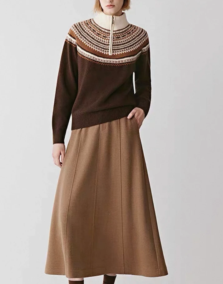 【南后禾系】2025秋冬新款费尔岛提花牦牛绒针织衫-5134衣长56