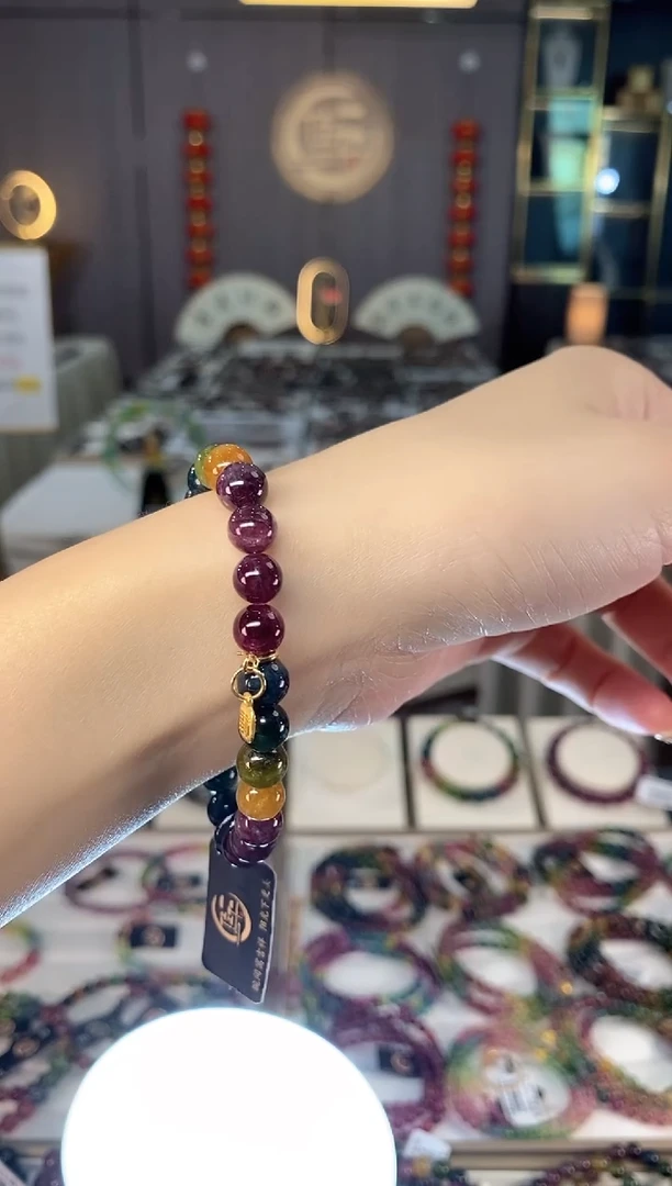 未镶嵌老矿碧玺色标彩虹单圈手串7mm+碧玺dan多样性发货一条