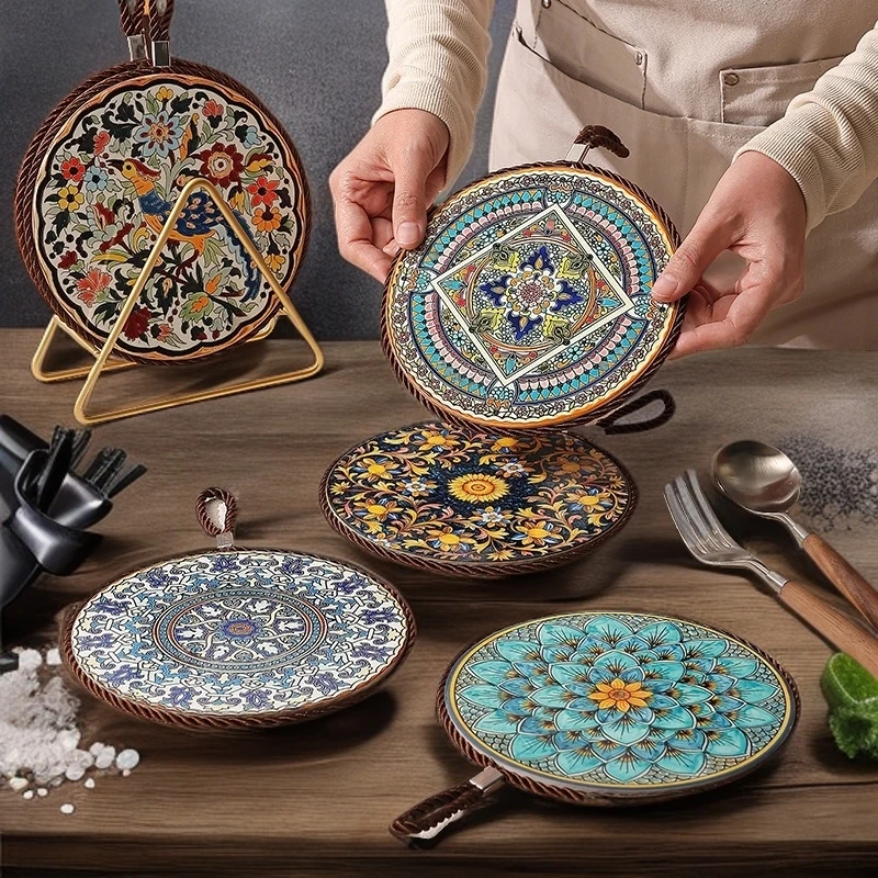 北欧式隔热垫陶瓷耐高温复古珐琅高级餐桌防烫锅垫砂锅专用碗杯垫