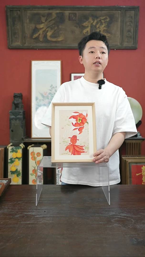 书法手绘A4-414荷花锦鲤-摆台