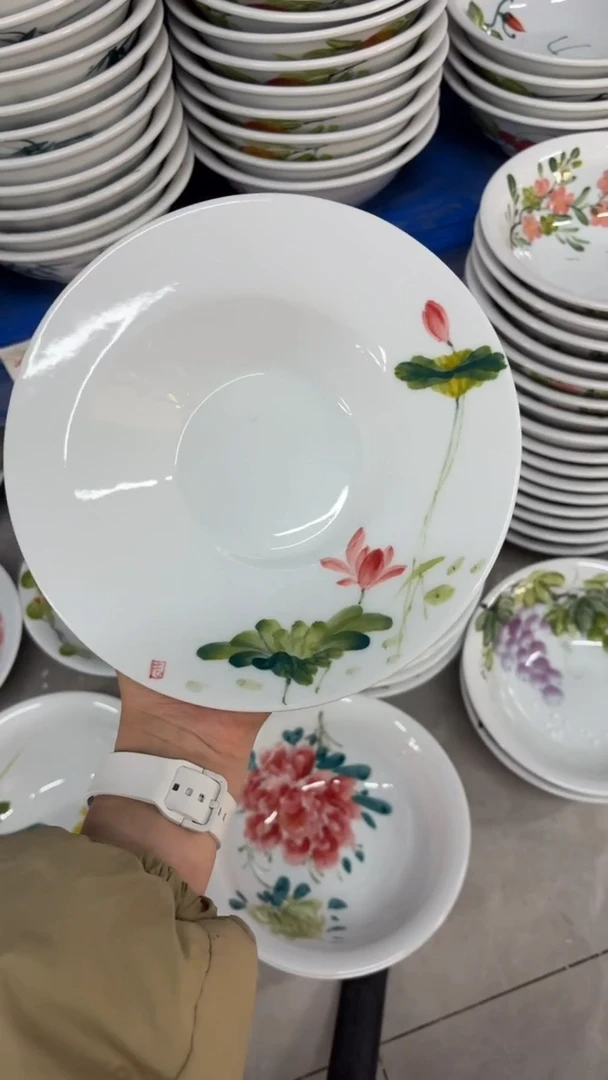 瓷片景德镇陶瓷食品级手绘釉中彩-折边盘