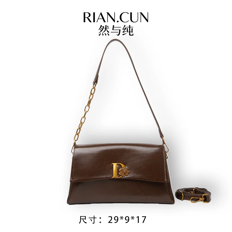 RAIN.CUN冬季2025新款轻奢设计单肩斜挎女包 BF-66626-咖啡色
