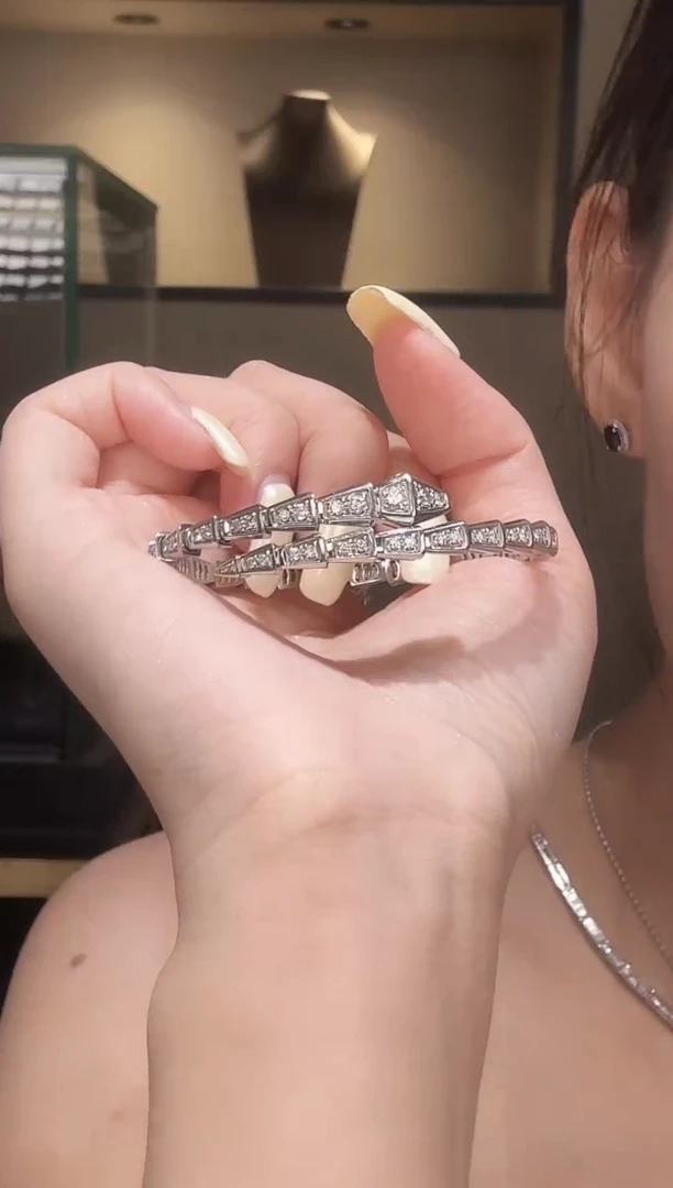 铂Pt950镶嵌手镯钻石满钻蛇骨手镯