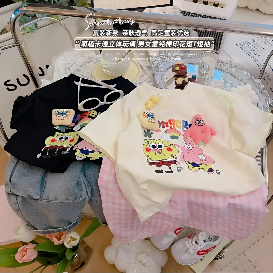 A类100棉儿童短袖纯棉T恤女童男童成人亲子夏季纯棉短袖可爱宝宝