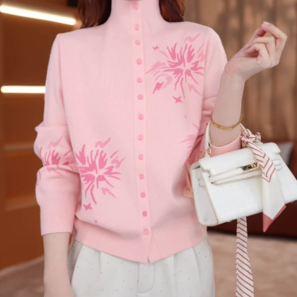 桃风粉陌2026新款长袖毛衣女漂亮套头立领上衣女外搭气质保暖